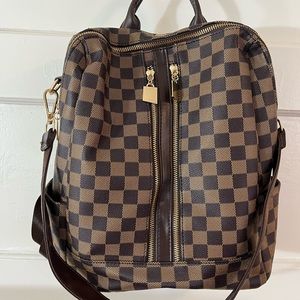 Brown Checkered Backpack Includes Matching pouch